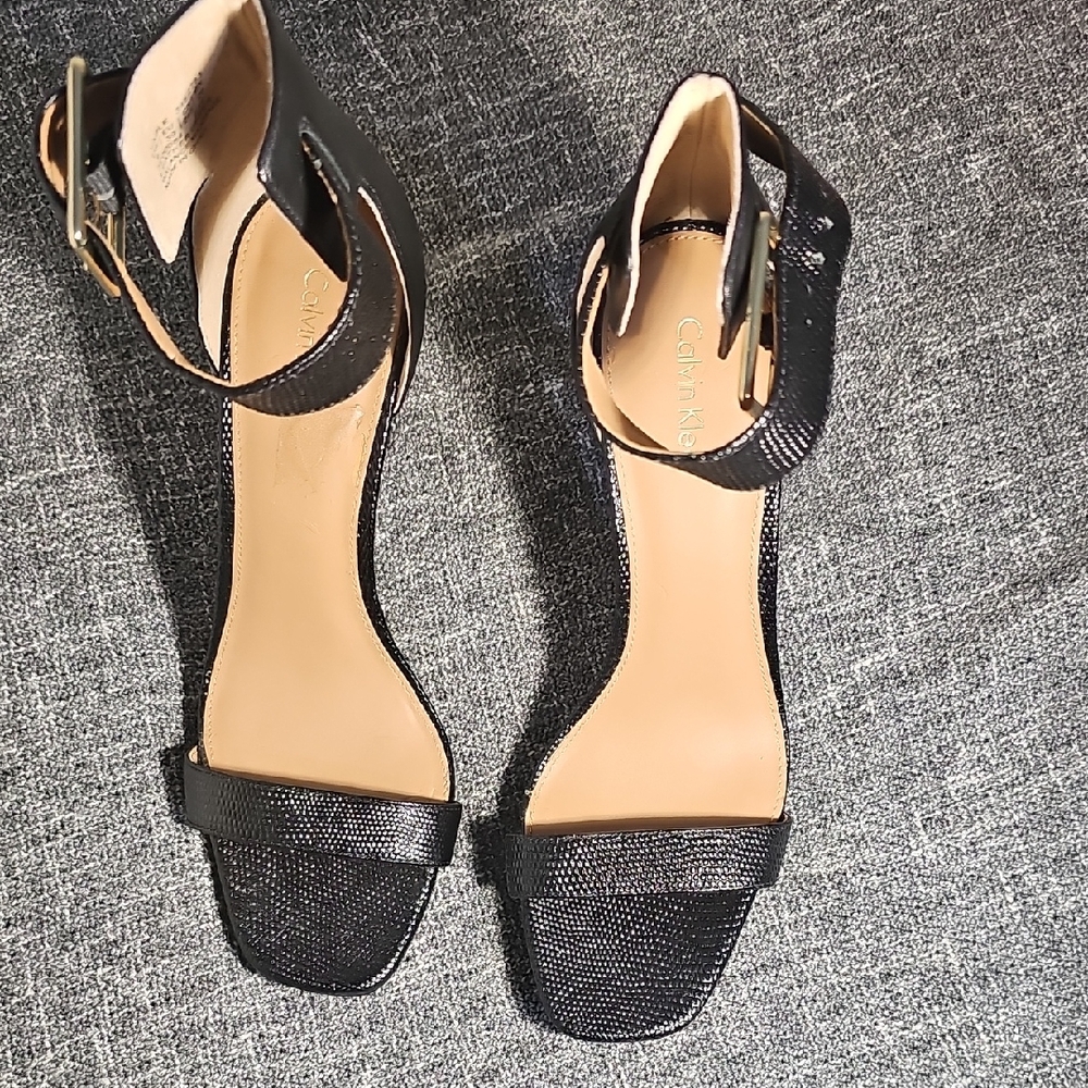 Calvin Klein 3 Inch  Black Textured Heels